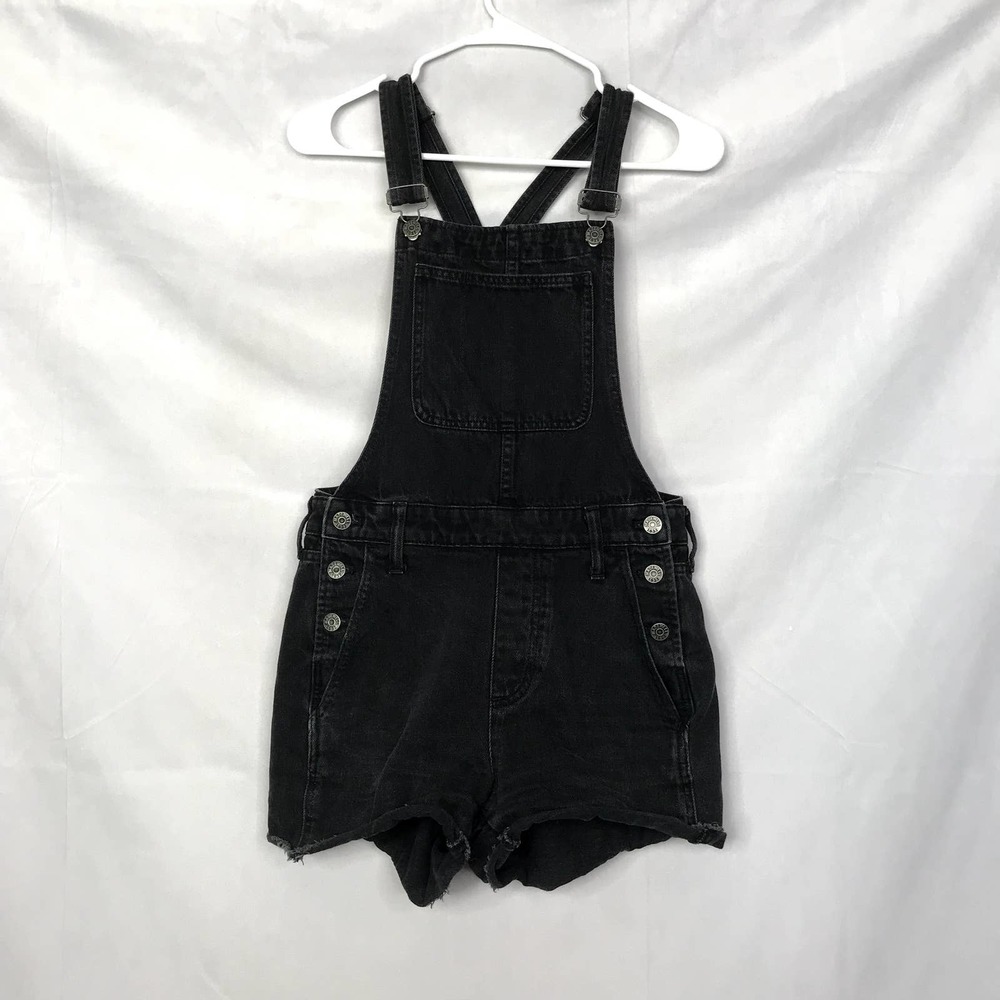 Madewell charcoal black raw hems bib denim short-all